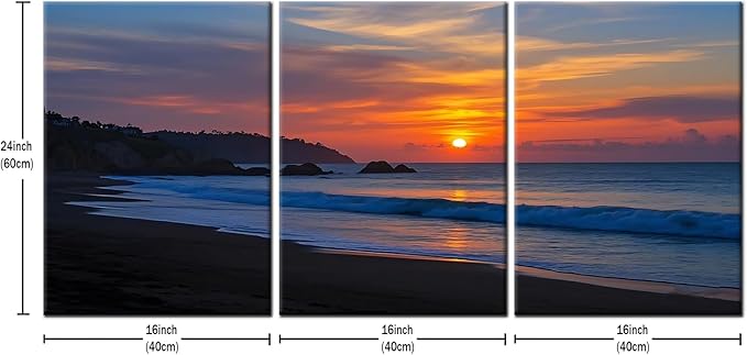 Sandy Beach at Dusk Landscape Posters Print for Office Wall Decor Reef Scenery Canvas Wall Art Reef by The Sea Modern Wooden Framed Painting Artwork for Living Room Hotel Ready to Hang [60''Wx28''H]