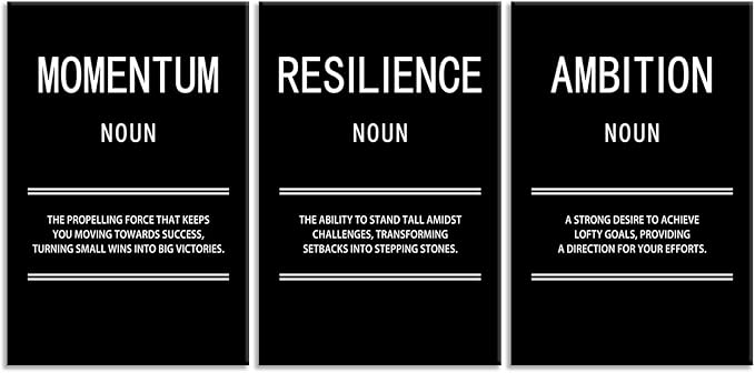 WYJZDZQ8 Ambition Momentum Resilience 3 Panel Inspirational Canvas Print Wall Art Motivational Poster Picture Painting Modern Inspiring Artwork for Home Office Living Room Wall Decor [48''Wx 24''H]