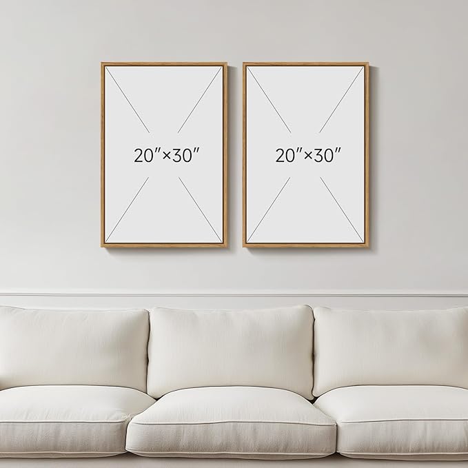 Framed Green Boho Wall Art Set of 2 for Living Room, Large Abstract Bohemian Geometric Botanical Artwork for Walls, Mid Century Modern Canvas Painting Print Wall Decor for Bedroom Office, 20x30 Inch