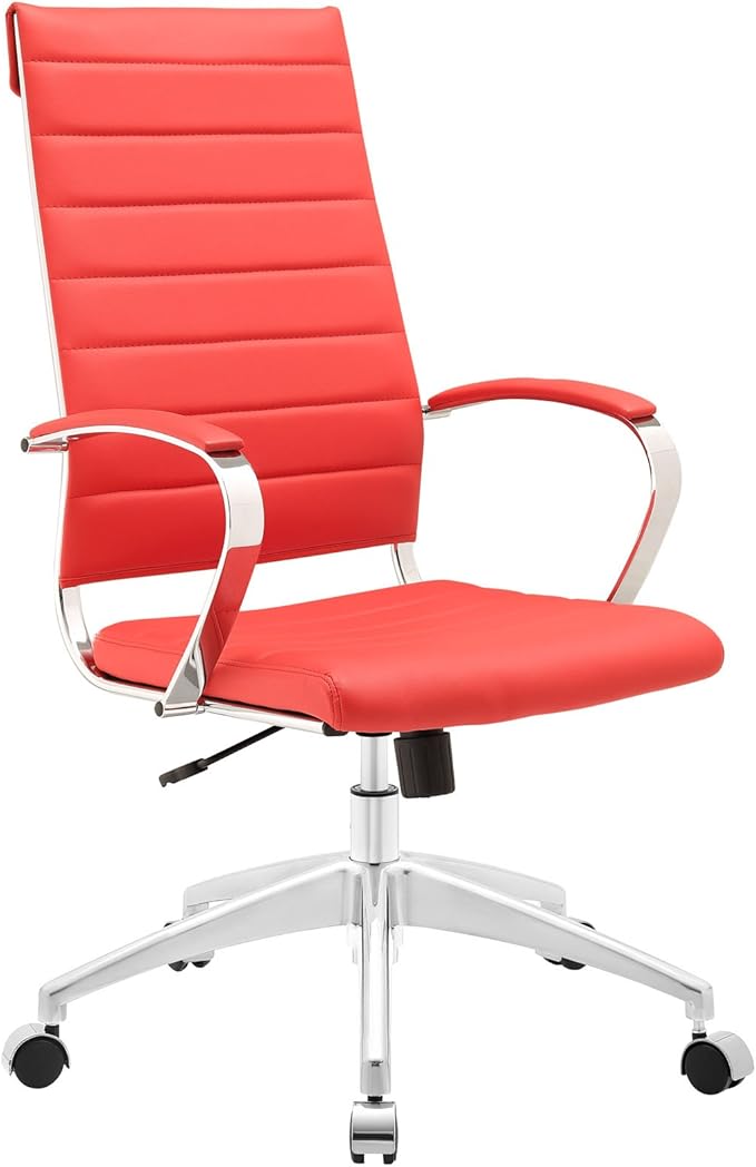 Modway Jive Ribbed High Back Tall Executive Swivel Office Chair With Arms In Red