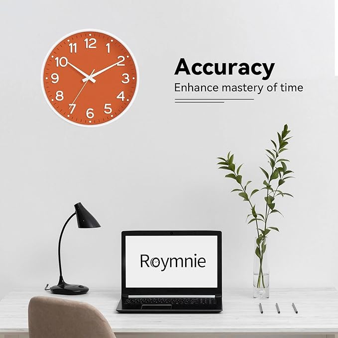 Wall Clock 10 Inch Silent Wall Clocks Battery Operated-Modern Non Ticking Analog Clock Decorative for Kitchen Bedroom Office Bathroom(Orange)