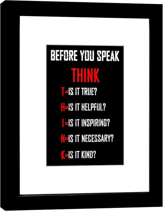 Wieco Art Think Quotes Wall Art Inspirational Canvas Print Motivation Classroom Decor With Black Frame and Real Glass for Home Office Wall Decoration
