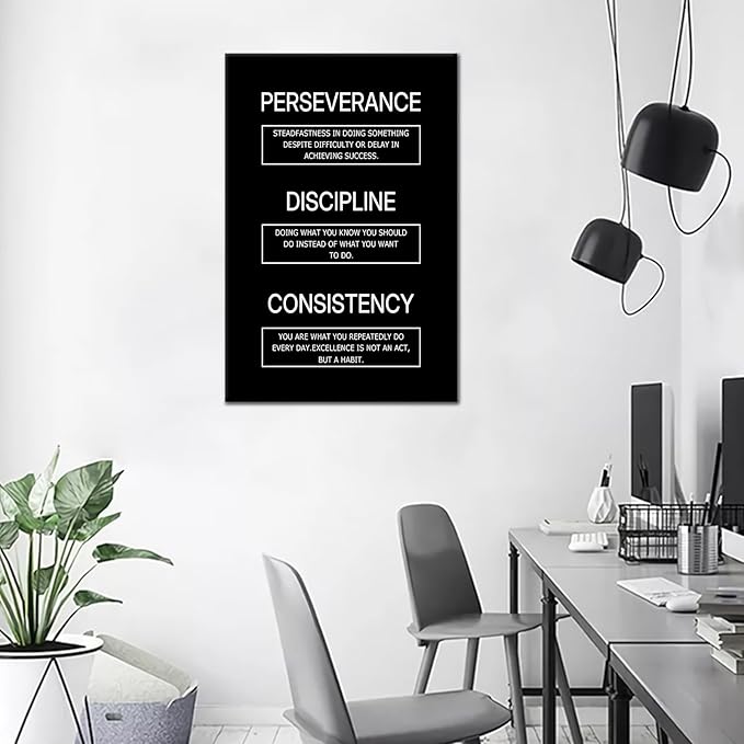 Consistency Motivational Canvas Wall Art Inspirational Discipline Perseverance Poster Print Positive Entrepreneur Quotes Picture for Office Gym Classroom Wall Artwork Ready to Hang [12''Wx18''H]