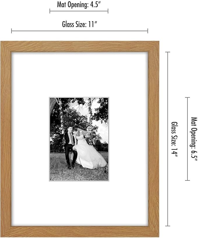 Americanflat 11x14 Picture Frame with Shatter-Resistant Glass - Use as 5x7 Frame with Mat or Display 11x14 Photo Without Mat - Signature Collection - Picture Frames for Wall Display - Dark Oak