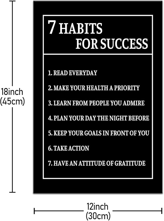7 Habits for Success Inspirational Canvas Wall Art Motivational Positive Poster Print for Modern Modern Bathroom Bedroom Living Room Wall Decor Artwork Ready to Hang [12''Wx18''H]
