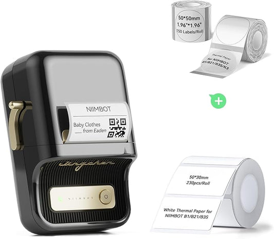 NIIMBOT B21 Label Maker, 2 Inch Portable Thermal Label Printer, Label Maker Machine with Tape, Compatible with Android, iOS & PC,Labeling for Home Storage Office and Small Business,Black