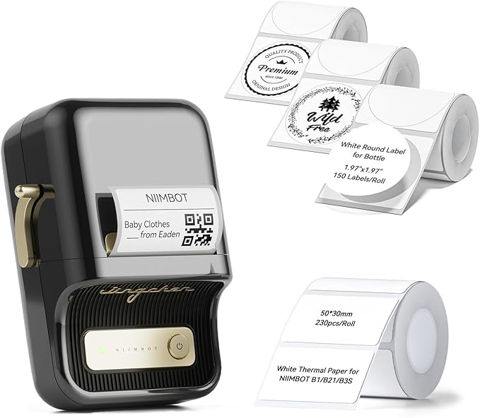 NIIMBOT B21 Label Maker, 2 Inch Portable Thermal Label Printer, Label Maker Machine with Tape, Compatible with Android, iOS & PC,Labeling for Home Storage Office and Small Business,Black
