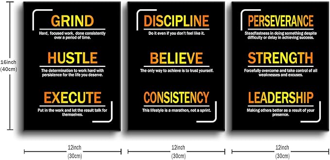 Hustle Believe Strength Motivational Canvas Wall Art Inspirational Quotes Picture Painting Positive Affirmations Print Poster for Office Living Room Bedroom Gym Wall Decor Ready to Hang [36''Wx16''H]