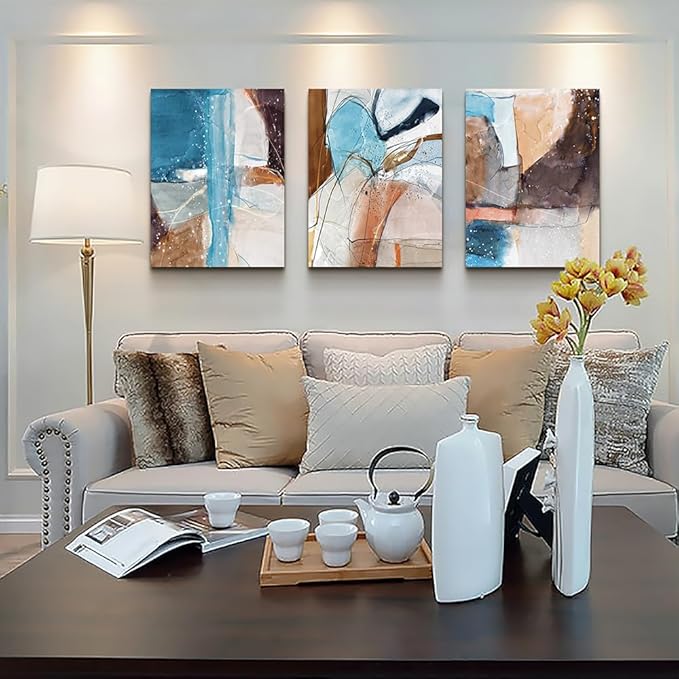 DZRWUBHS Canvas Wall Art For Living Room Modern Wall Decor For Bedroom Abstract Ink Wall Painting Office Wall Decor Pictures Artwork 3 Piece Framed Canvas Art Prints Ready to Hang Home Decoration