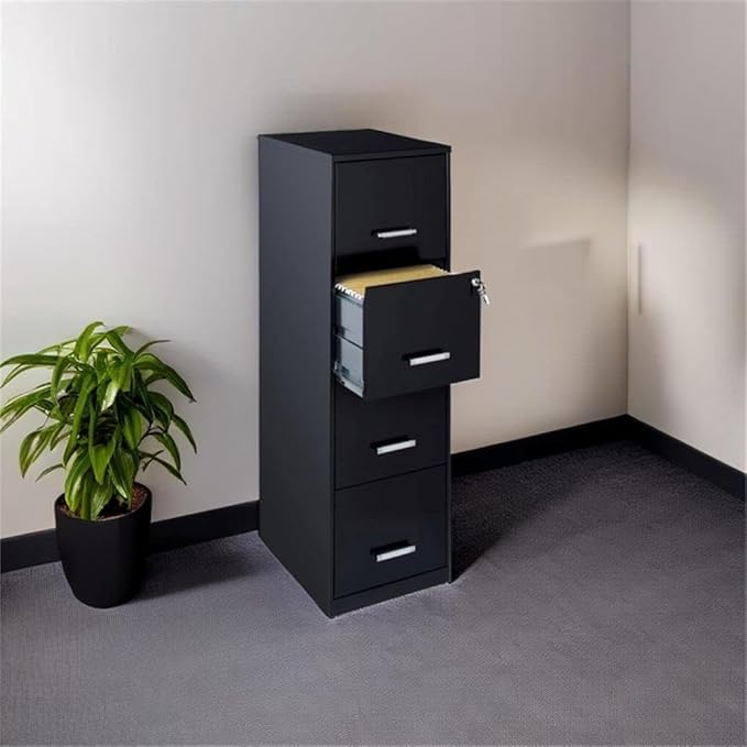 Scranton & Co 18" Deep 4 Drawer Metal Filing Cabinet, Black Finish, Pre-Assembled, Vertical File Cabinet for Letter-Size Documents, Cam Lock Security, Durable Steel Office Storage Solution