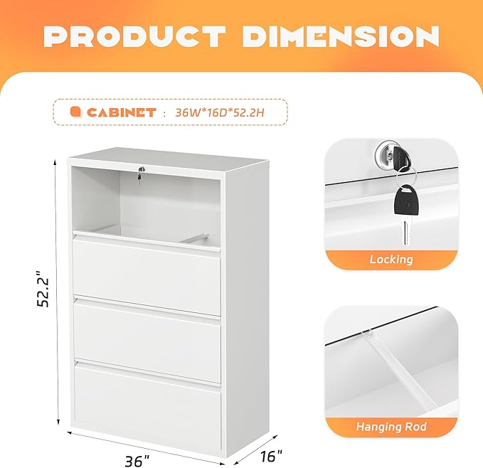 INTERGREAT 4 Drawer File Cabinet, Metal Lateral Filing Cabinet for Home Office, Locking Horizontal File Cabinets for Hanging Files Letter/Legal/F4/A4 (White)