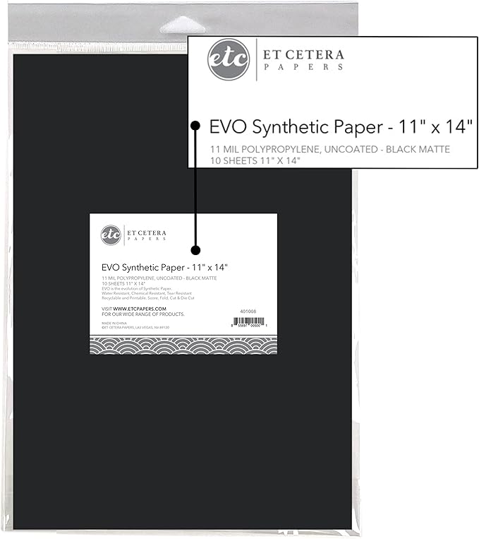 Alcohol Ink Paper- 10 Pack Reusable Synthetic Matte Black 11” x 14” – Non-Absorbent Tear Resistant Polypropylene Material – Recyclable