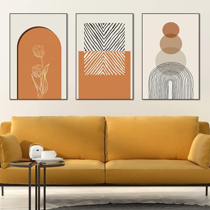 3 Panels Framed Abstract Canvas Wall Art Boho Style for Living Room Bedroom Office Decor 16" X 24" X 3 pieces