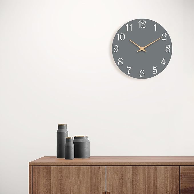Wall Clock 12 Inch, Modern Wall Clocks Battery Operated, Silent Non Ticking Clock Decorative for Living Room, Office, Bedroom, Home, School (Gray)