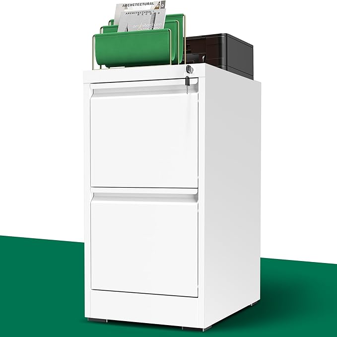 2 Drawer File Cabinet for Home Office, Vertical File Cabinet with Lock, Locking File Cabinet Hanging Files for A4/ Legal/Letter, Require Assembly, White