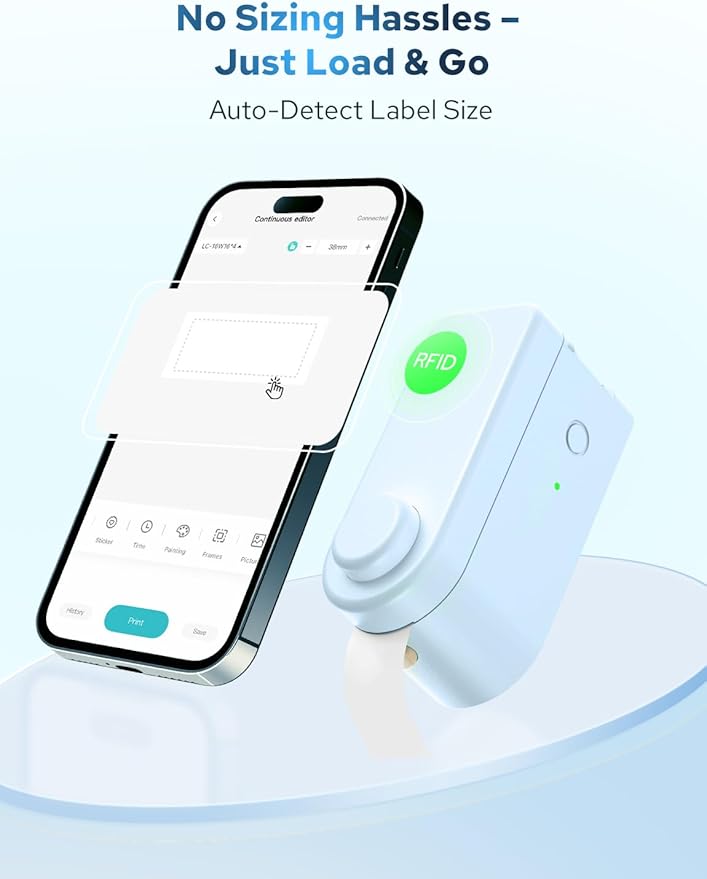 Makeid L1-C Smart Label Maker Machine with Tape – Mini Bluetooth Label Maker, Portable & Rechargeable, Compatible with 9/12/16mm Waterproof Tapes – for Home, Office, School Organization