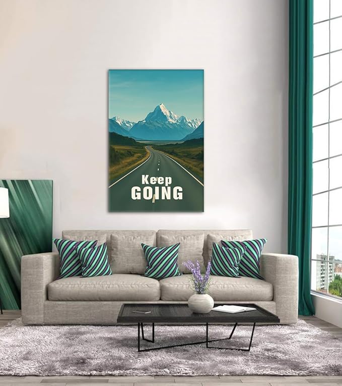 Keep Going Inspirational Wall Art - Motivational Mountain Road Canvas Print Encouraging Quote Picture Inspiring Wall Decor Modern Landscape Artwork for Living Room Home Office, Framed 28x44 in