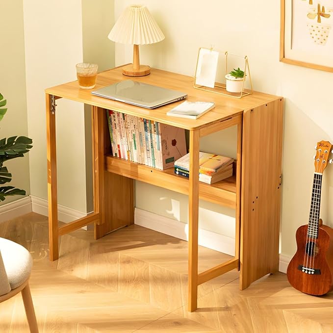 Modern Office Desk 33" L Computer with Wood Base and Collapsible Feature Rectangular Home Writng Working for Living Room, Classroom, Study Room - Without Chairs Natural