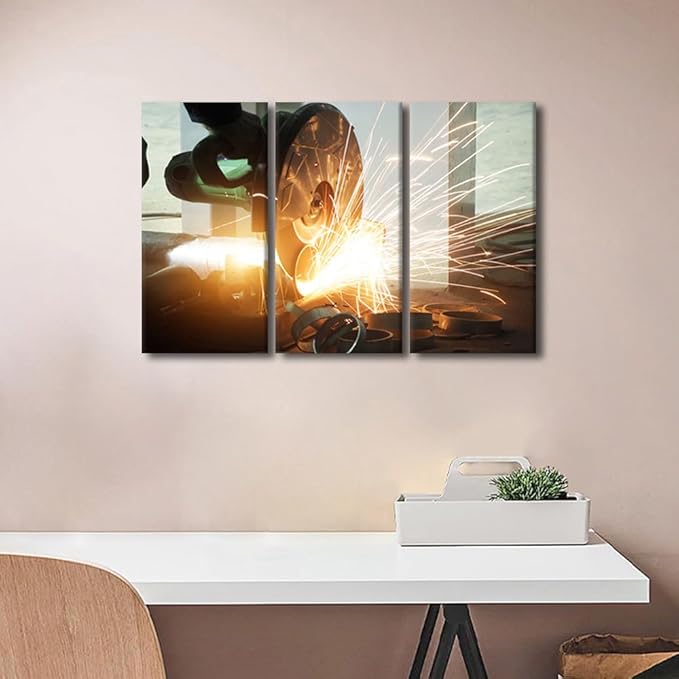 TUMOVO Machine Tools Paintings for Wall Decorations 3 Panel Wall Art Canvas Artwork Wall Decor Canvas Frame Art Prints Angular Grinding Machine Wall Art Modern Canvas Wall Art, 36x24 Inch