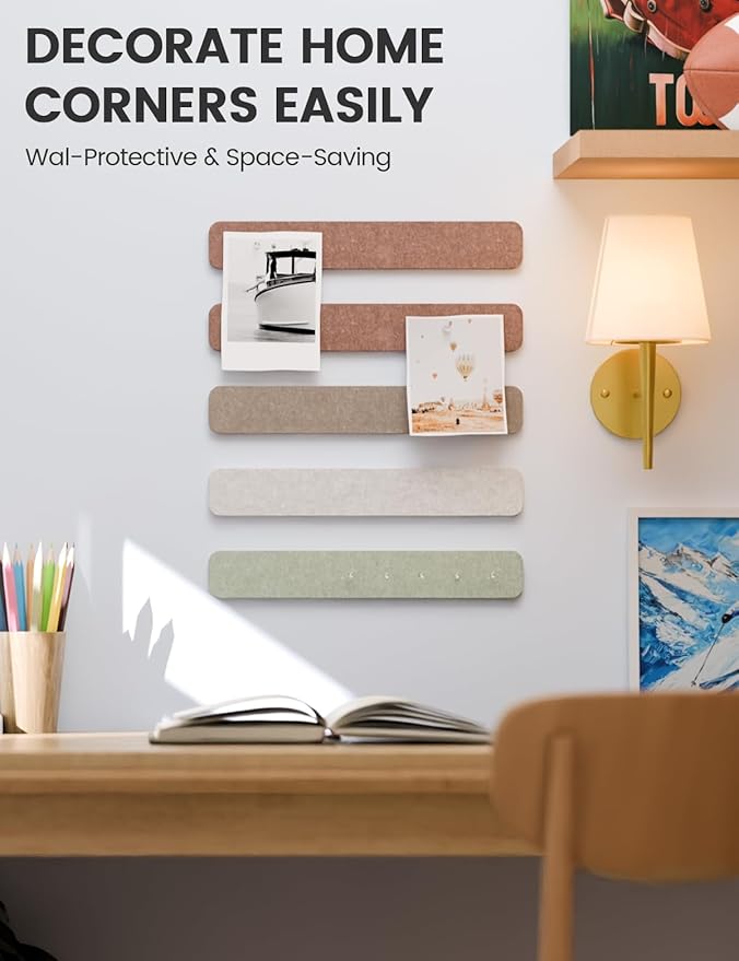 Fluxynara Cork Board Alternative Felt Strip Board 5-Pack 13"x2", Office Pin Board with 35 Push Pins, Adhesive Install for Bedroom Door & Home Office(Boho)