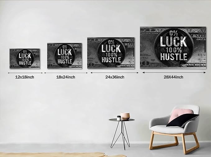 Yatsen Bridge Motivational Modern Home Decor 0% Luck 100% Hustle Canvas Wall Art Black and White Inspiring Office Artwork for Classroom Study Room Decor Farmed Easy to Hang, 44" Wx28 H