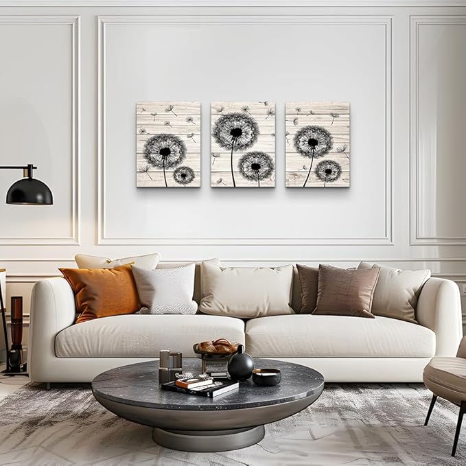 Wall Decor For Living Room Canvas Wall Art For Bedroom Fashion Wall Decorations For Kitchen Abstract Paintings Office Canvas Art Black Dandelion Flowers Hang Pictures Artwork Home Decoration 3 Pieces