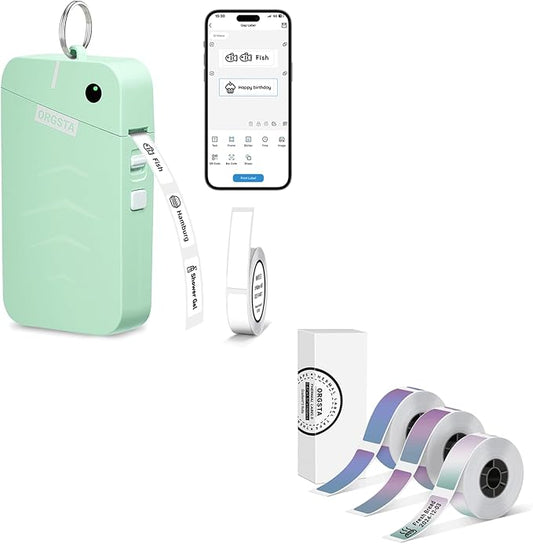 ORGSTA S001 Label Maker Machine with Tape, Portable Bluetooth Label Maker for Home and Office Organization, Thermal Label Printer Mini Label Maker with 3 Roll Label Tapes - Gradient