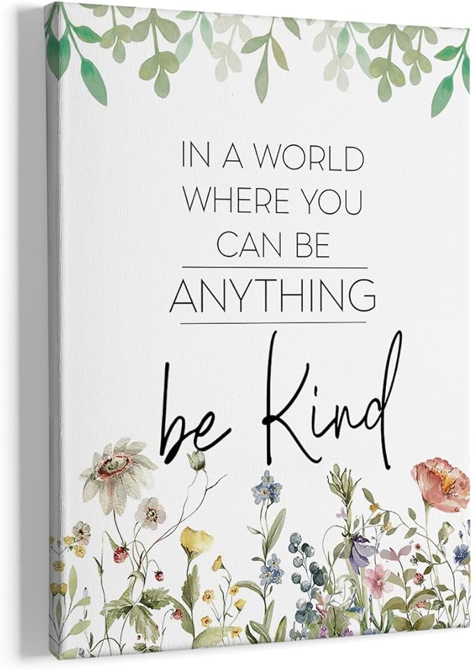 HIWX Be Kind Inspirational Wall Art Decor, Framed Canvas Wall Art, Motivational Positive wall Art for Bathroom Office Bedroom 11x14