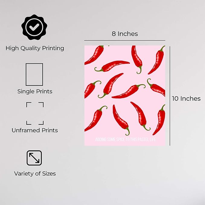 ALPINE INK CO. Red Chili Pepper Pattern Canvas Poster - Playful Spicy Food Illustration Art - Modern Kitchen Graphic Design - Fun Colorful Wall Decor - Home Dining Accent - 8x10 Unframed Canvas Print