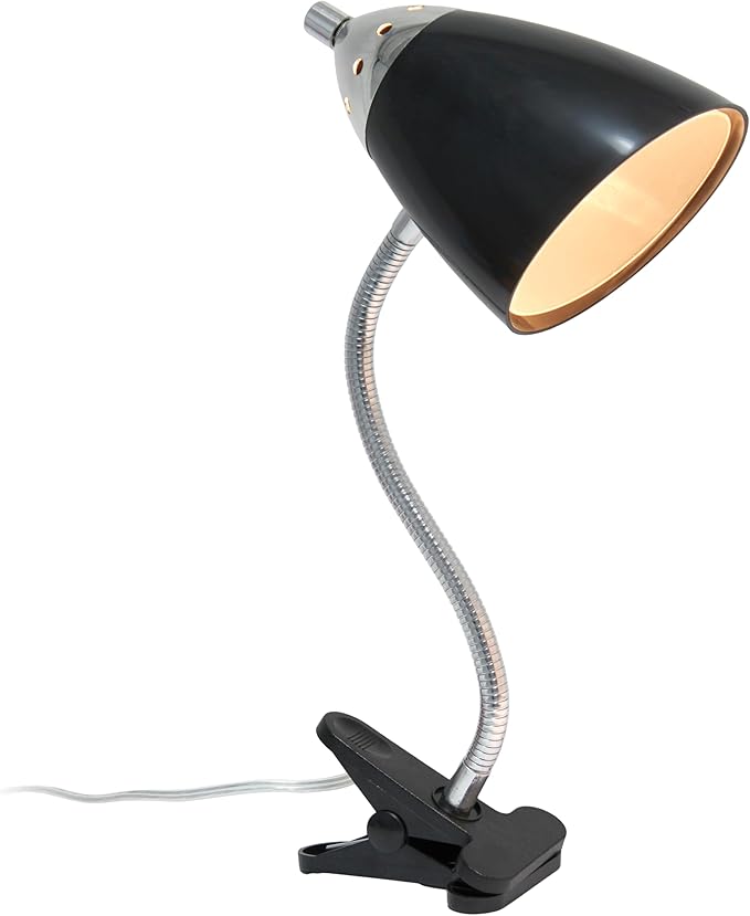 Simple Designs LD2001-BLK-LB 17.5" Flossy Flexible Gooseneck Clip Light Desk Lamp with LED Bulb, Black