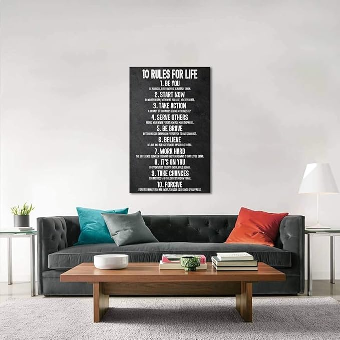 Yatsen Bridge 10 Rules for Life Motivational Wall Art Inspirational Canvas Office Art Decor Positive Black and White Artwork Framed Ready to Hang-28 inch x 44 inch