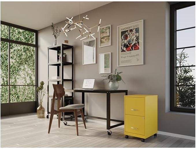 UrbanPro 2 Drawers 26.7" Vertical Yellow Metal Filing Cabinet Lockable Pre-Assembled Movable Letter Size for Home, Office