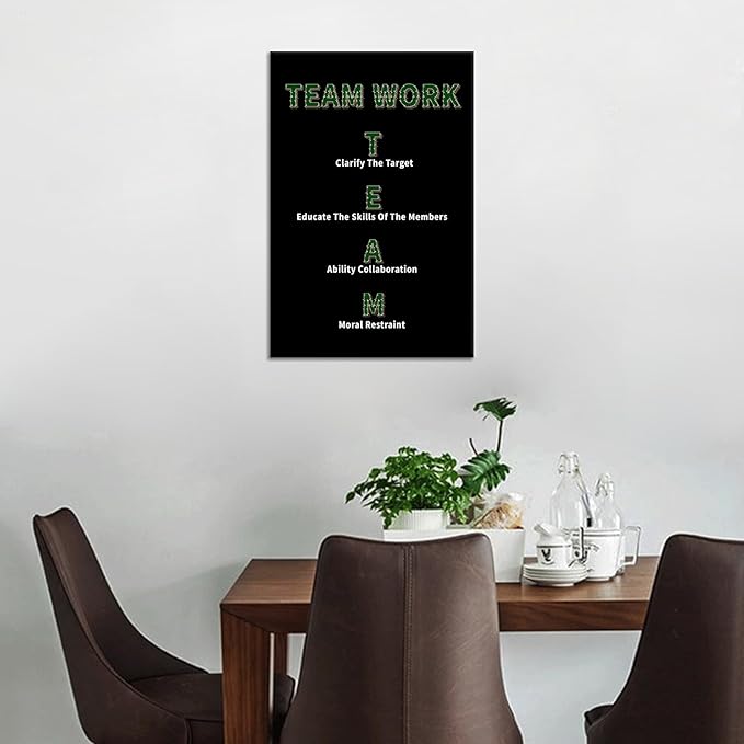 Inspirational Canvas Wall Art Team Work Motivational Entrepreneur Quotes Poster Print Positive Theme Artwork for Modern Home Bedroom Bathroom Wall Picture Painting Stretched and Framed [12''Wx18''H]