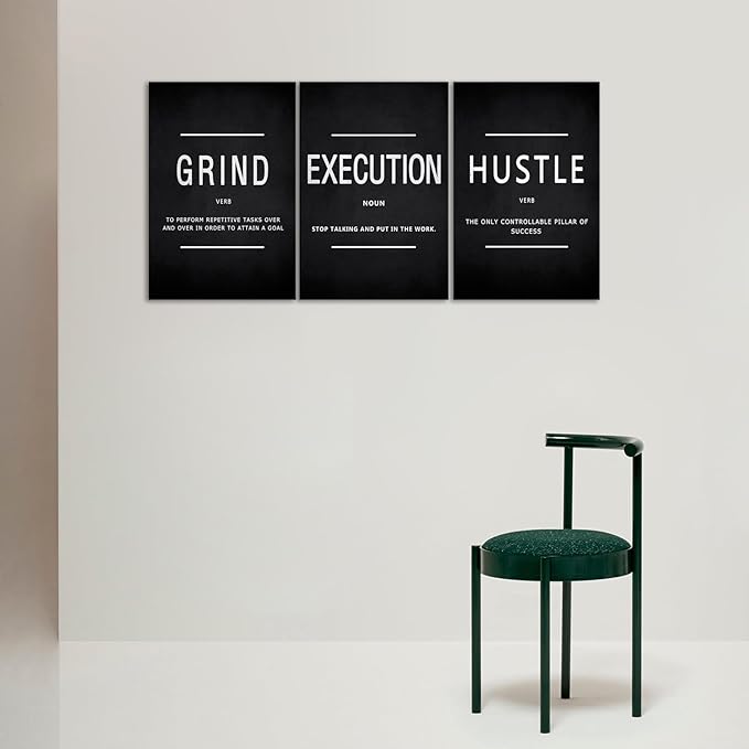 Grind Hustle Execution Wall Art Motivational Wall Decor Motivational Quotes Pictures Posters 3 Pieces Framed Canvas Wall Art Prints Goal Artwork Home Office Wall Decor Ready to Hang