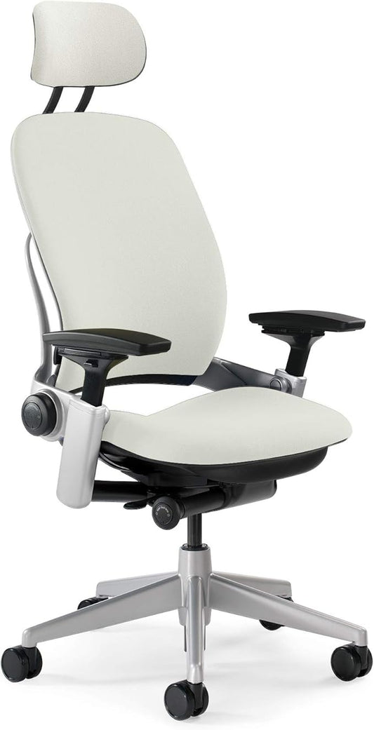 Steelcase Leap Task Chair: Platinum Base - 4D Adjustable Arms - Headrest - Hard Floor Casters