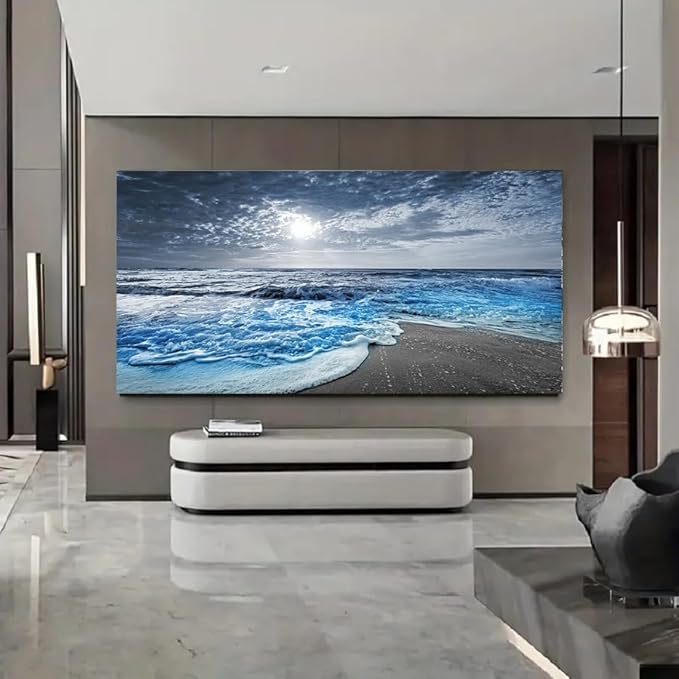 Bamdeya Large Canvas Wall Art for Living Room Beach Poster Wall Pictures for Bedroom Wall Décor Ocean Room Decor Blue Photo Prints Sea Artwork Paintings Framed Office Kitchen Decorations 30x60