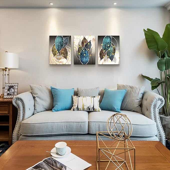 Abstract Canvas Wall Art For Living Room Family Wall Decor For Bedroom Kitchen Artwork Abstract Leaves Canvas Prints Painting Modern Office Decor Wall Pictures Bathroom Home Decor 12" X 16" 3 Piece