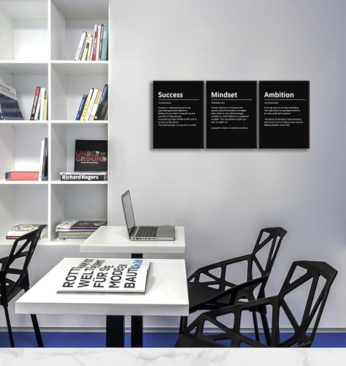 Inspirational Success Wall Art Mindset Ambition Noun Poster 3 Pieces Canvas Office Decor Inspiring Framed Prints Motivational Quotes Wall Art Decor Living Room Gym Ready to Hang[36''Wx 16''H]