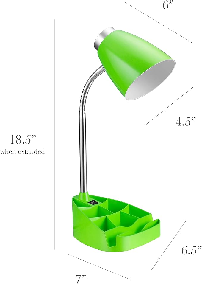 Simple Designs LD1002-GRN Gooseneck Organizer Desk Lamp with iPad Tablet Stand Book Holder, Green