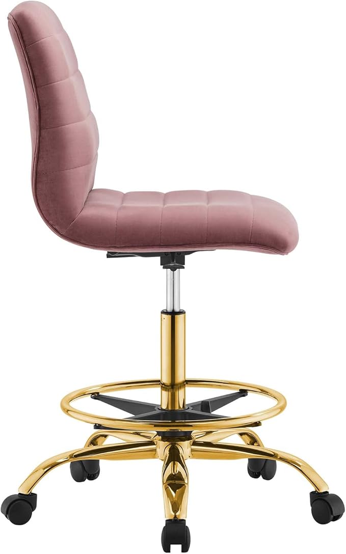Modway Ripple Armless Performance Velvet Drafting Chair in Gold Dusty Rose