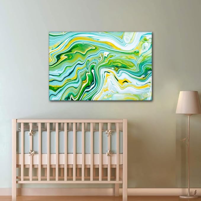 Canvas Wall Art Modern 1 Panel Abstract Poster Blue Yellow and Green Prints on Canvas Native Americans House Canvas Decor for Living Room Wall Art Decor Stretched and Framed Ready to Hang 36x24 in