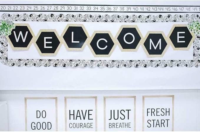 Schoolgirl Style Simply Boho Welcome Bulletin Board Set—Greenery Accents, Hexagons, Tassel Cutouts for Bulletin Boards, Homeschool or Classroom Décor (20 Pc) (Pack of 2)