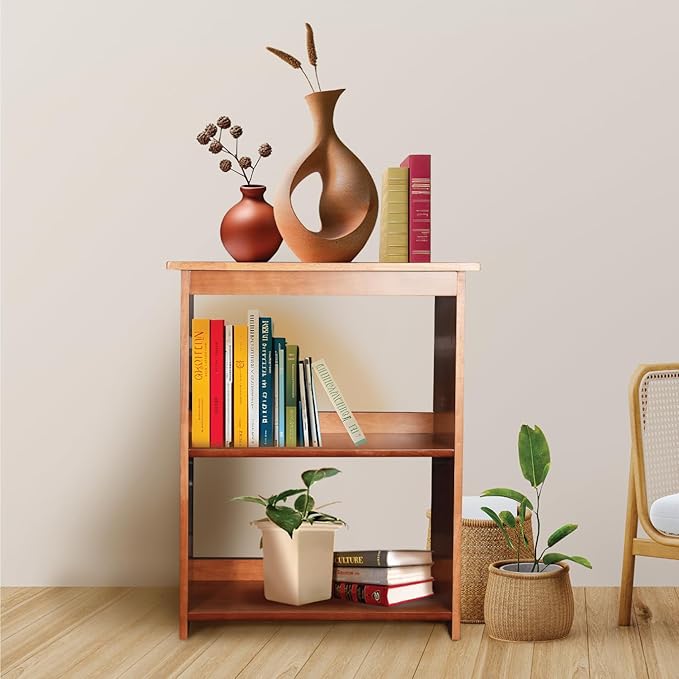Natural Wood Bookshelf, 3 Tier Bookcase, Freestanding Display Storage Shelves Open Bookshelf for Bedroom, Living Room and Office (Brown, Open Table) (Brown, Table Open)
