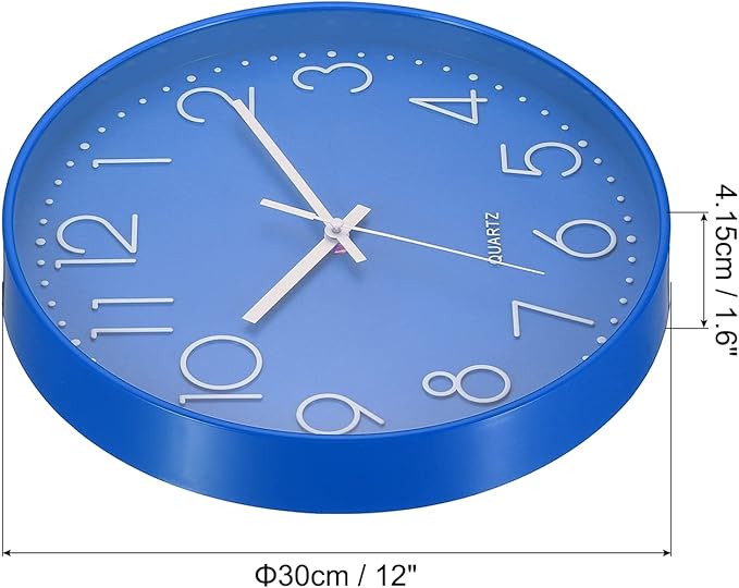 PATIKIL 12 Inch Wall Clock, Battery Operated Silent Non-Ticking Round Wall Clocks for Office Bedroom Decorative, Blue