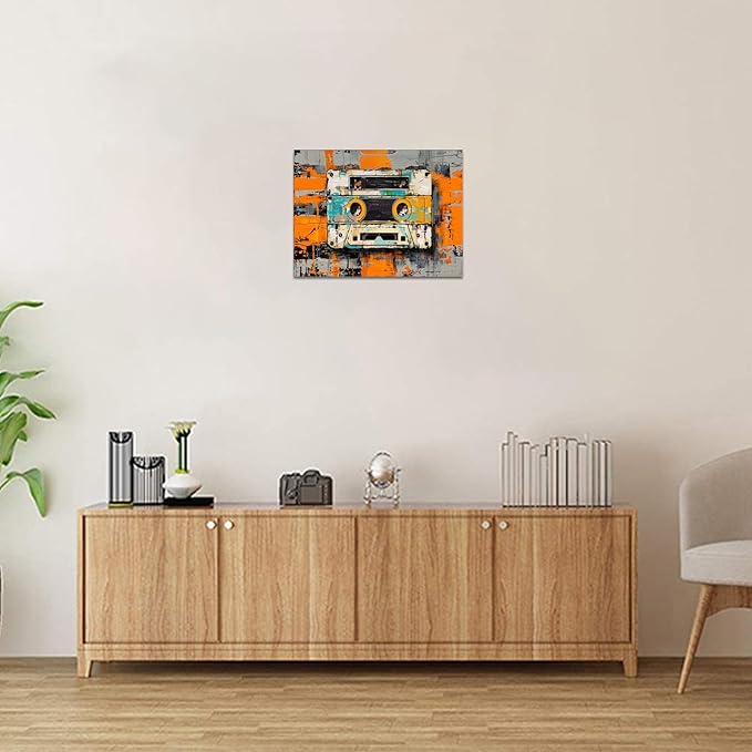 Tape Cassettes Graffiti Wall Art, Large Colorful Framed Wall Decor for Bathroom Bedroom Office Living Room,Pop Culture Abstract Art Posters Stretched and Framed Ready to Hang 12"X16"