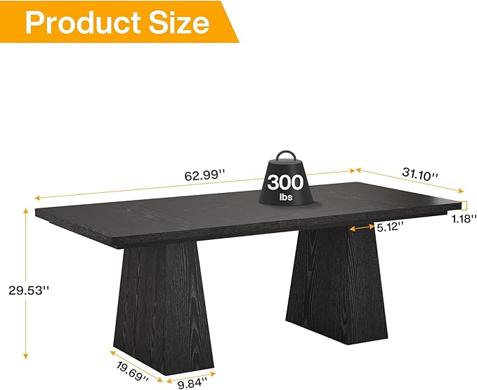 Tribesigns 63-Inch Executive Desk, Modern Black Office Computer Desk with Sturdy Double Pedestal, Large Study Writing Table Simple Workstation for Home Office