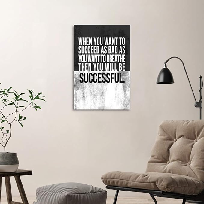 Inspirational Office Wall Art - Black and White Motivational Quotes Wall Decor Positive Saysing Canvas Print Poster Modern Entrepreneur Artwork Home Studio Room, Framed Easy to Hang - 12x16 in
