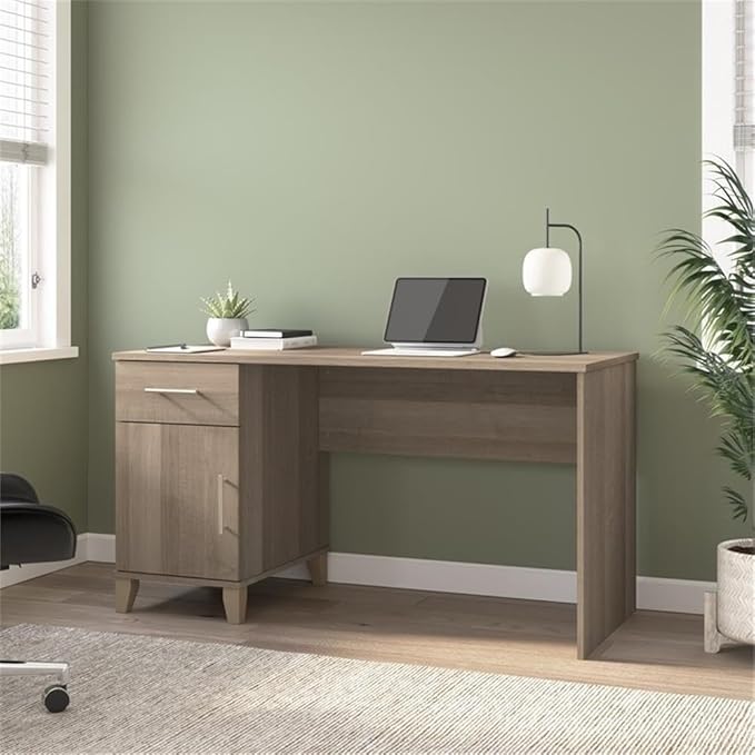 Bush Home Somerset 54W Office Desk with Drawer and Cabinet in Ash Gray, Computer Table with Storage for Home Office Workspace