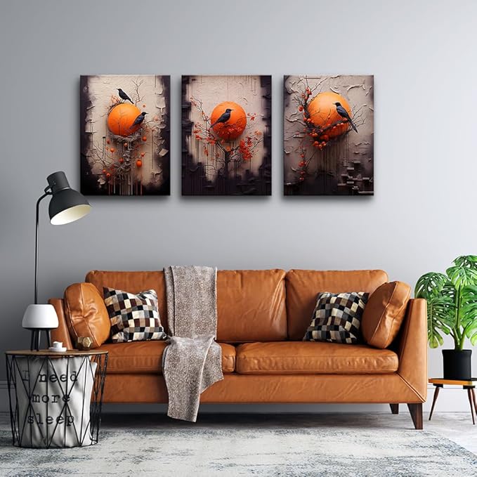 TTHYUEWS Large Canvas Wall Decor For Bedroom Wall Art For Living Room Fashion Modern Office Decorations Wall Paintings Bird Abstract Pictures Posters Inspirational Artworks Home Decor 3 Piece