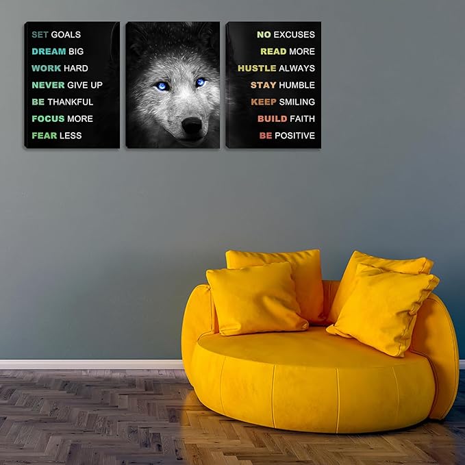 Motivational Office Wall Art 3 Piece Black Wall Decor Inspirational Black Positive Sayings Print Pictures Canvas Art for Women Men Framed Poster Artwork Decoration for Office Bedroom (72"Wx36"H)